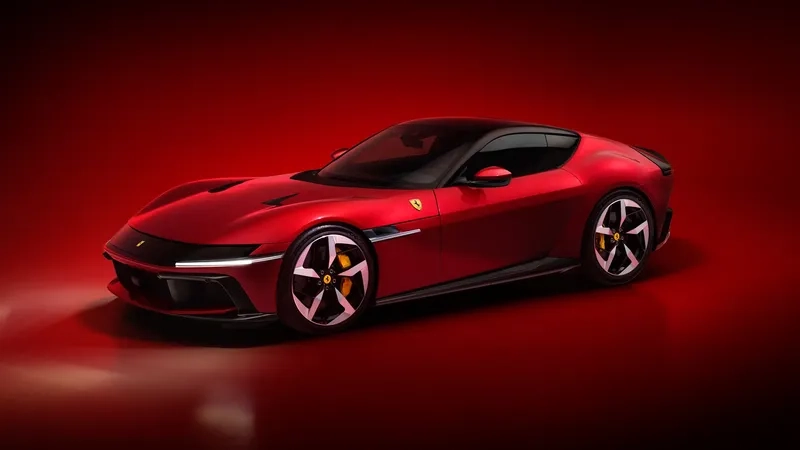 Xe ferrari đỏ nổi bật giữa đô thị về đêm