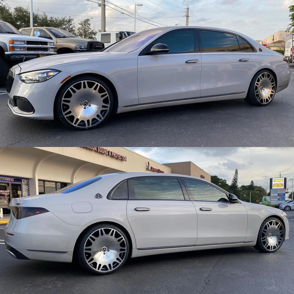 Bộ mâm Maybach đa chấu đen phay xước kèm lốp mới sẵn sàng