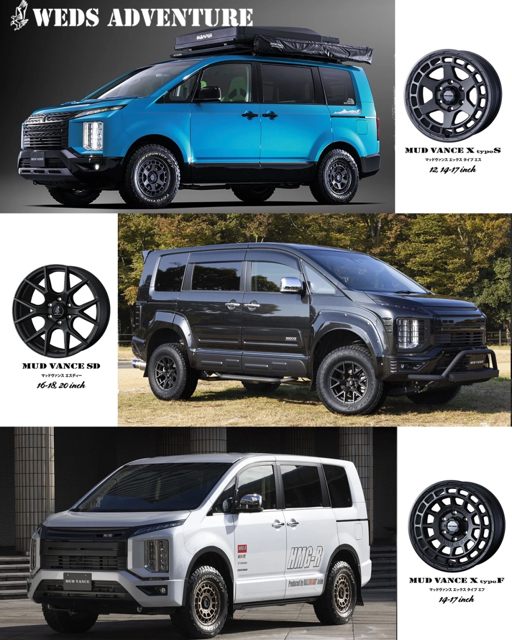 Xe Mitsubishi Delica độ mâm offroad Mud Vance đen mạnh mẽ