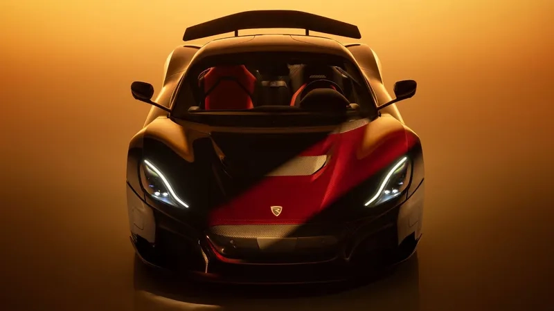 Xe rimac nevera màu đỏ nổi bật giữa phố phường