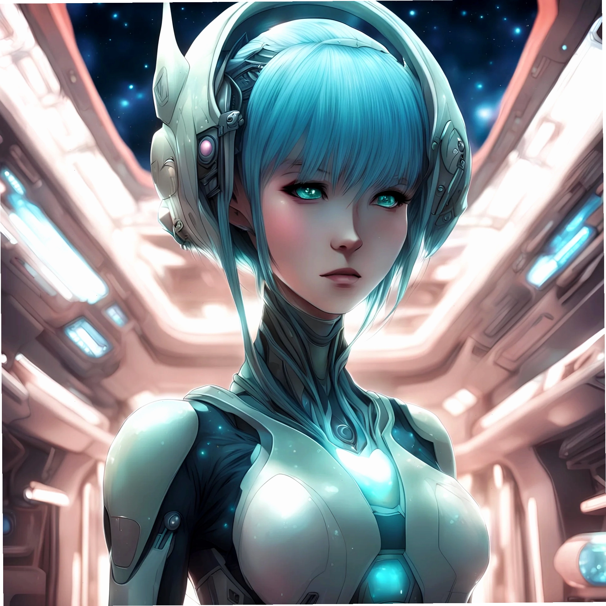 An anime scifi girl representing a beautiful alien entity