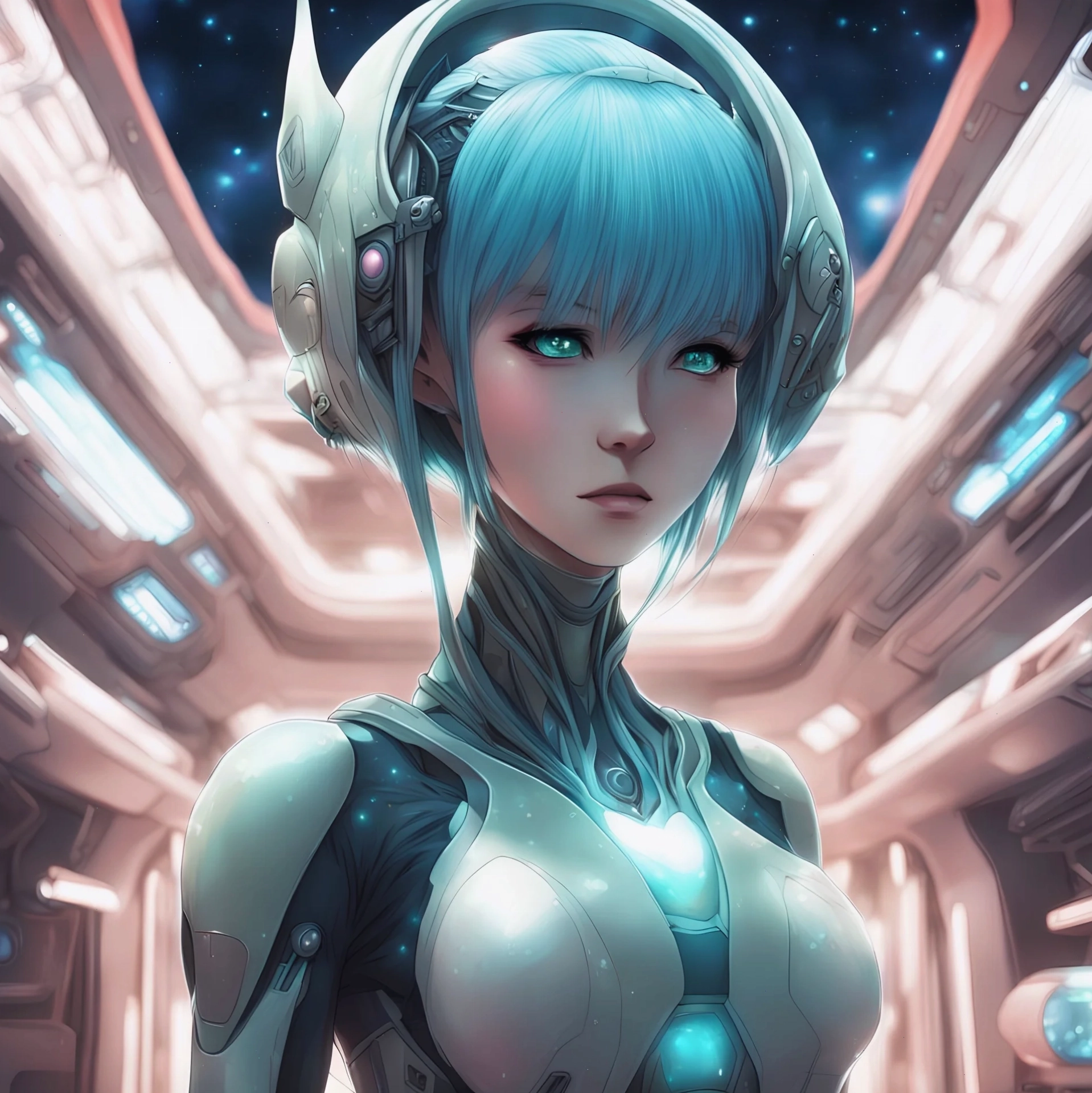 Beautiful anime sci-fi girl with alien features and pretty armor